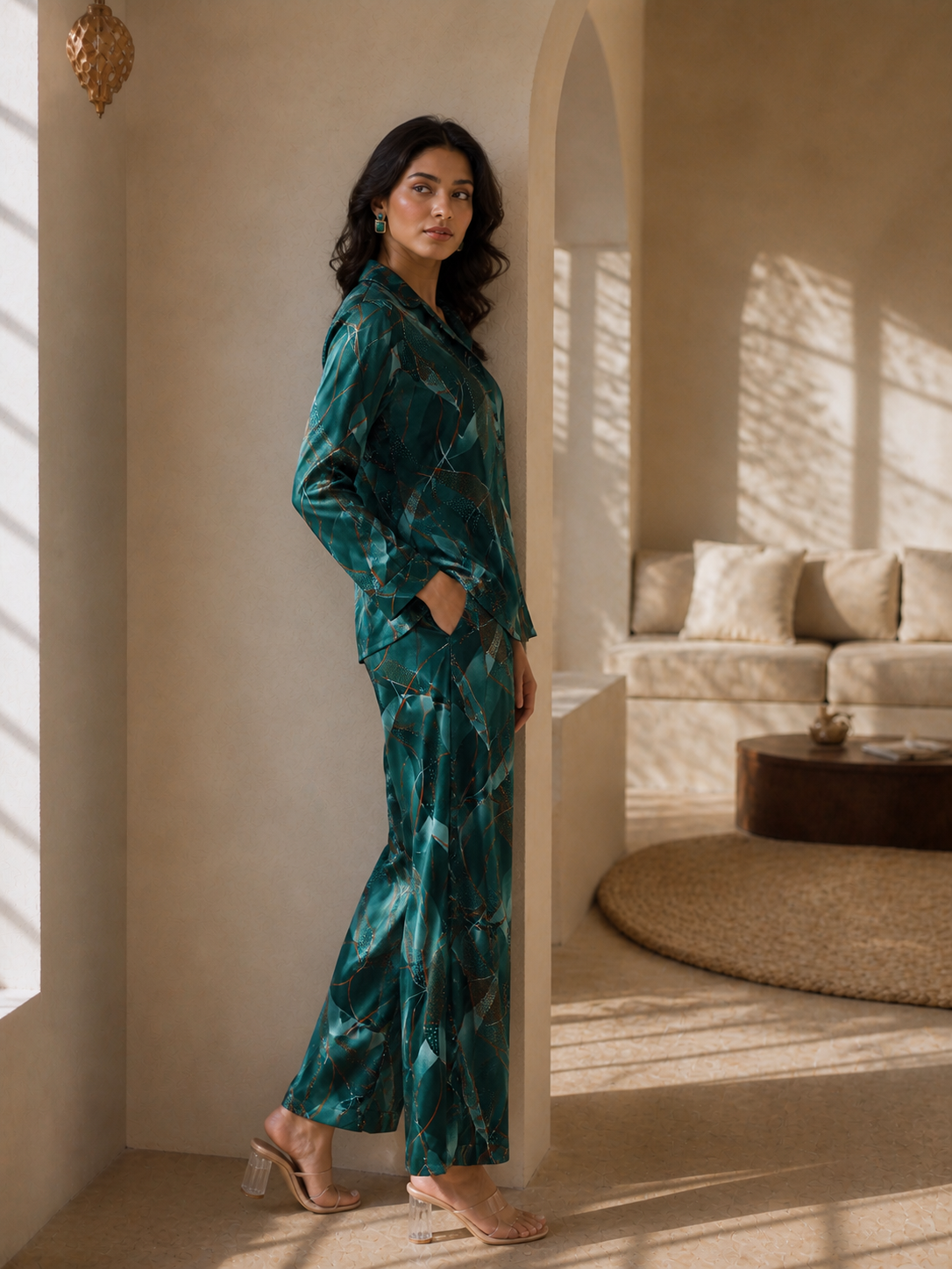 Women’s Premium Rayon Co-Ord Set | Abstract Printed Shirt & Pant Set | Stylish Casual & Lounge Wear