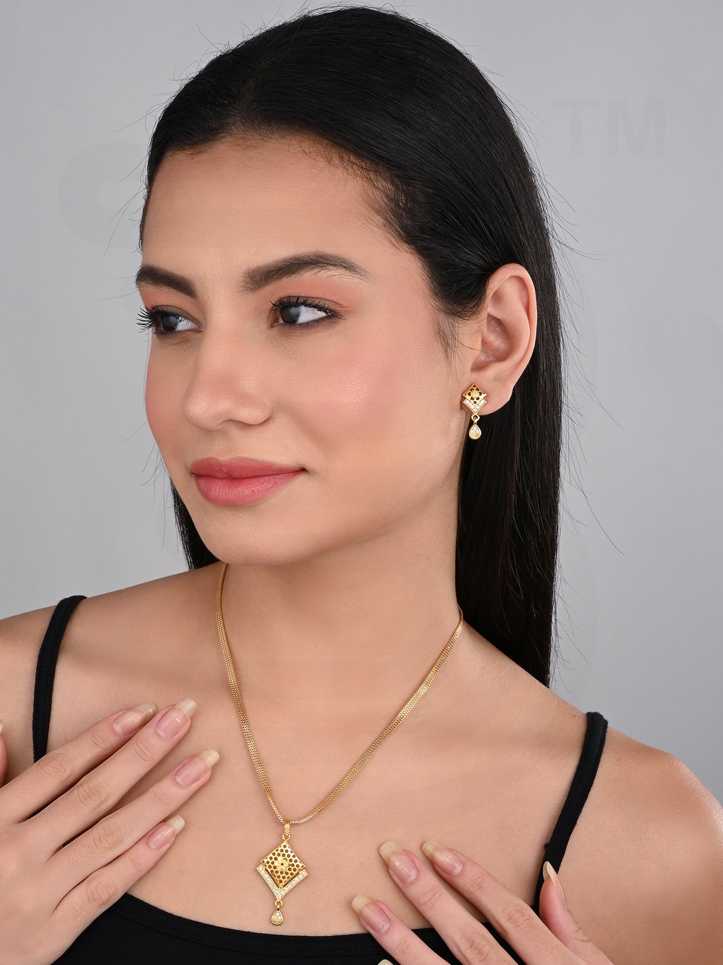One-Gram Gold Chain Pendant Set with Tops