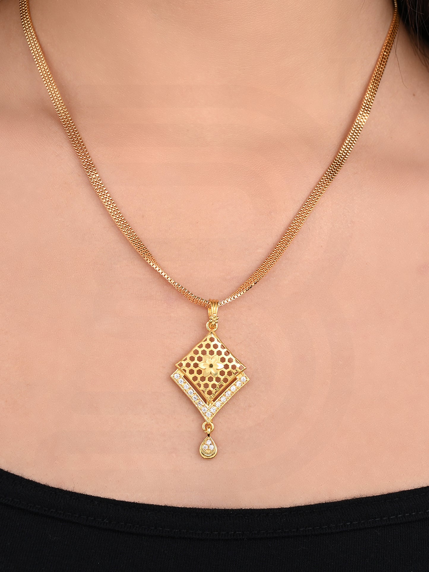 One-Gram Gold Chain Pendant Set with Tops