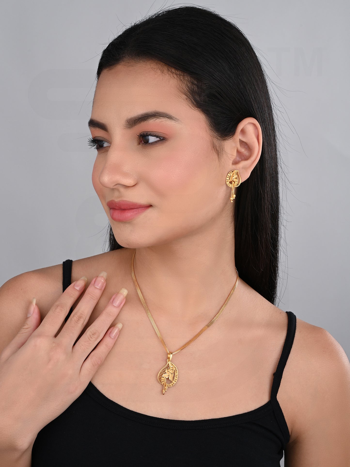 One-Gram Gold Chain Pendant Set with Tops