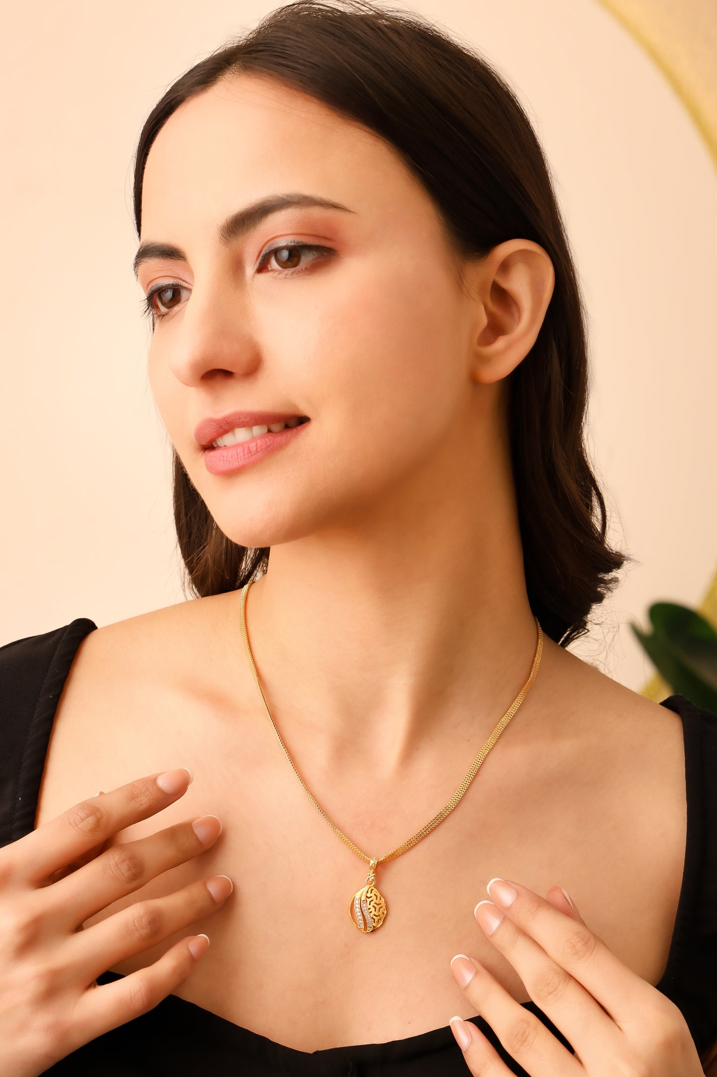 Traditional One-Gram Gold Finish Chain Pendant Set