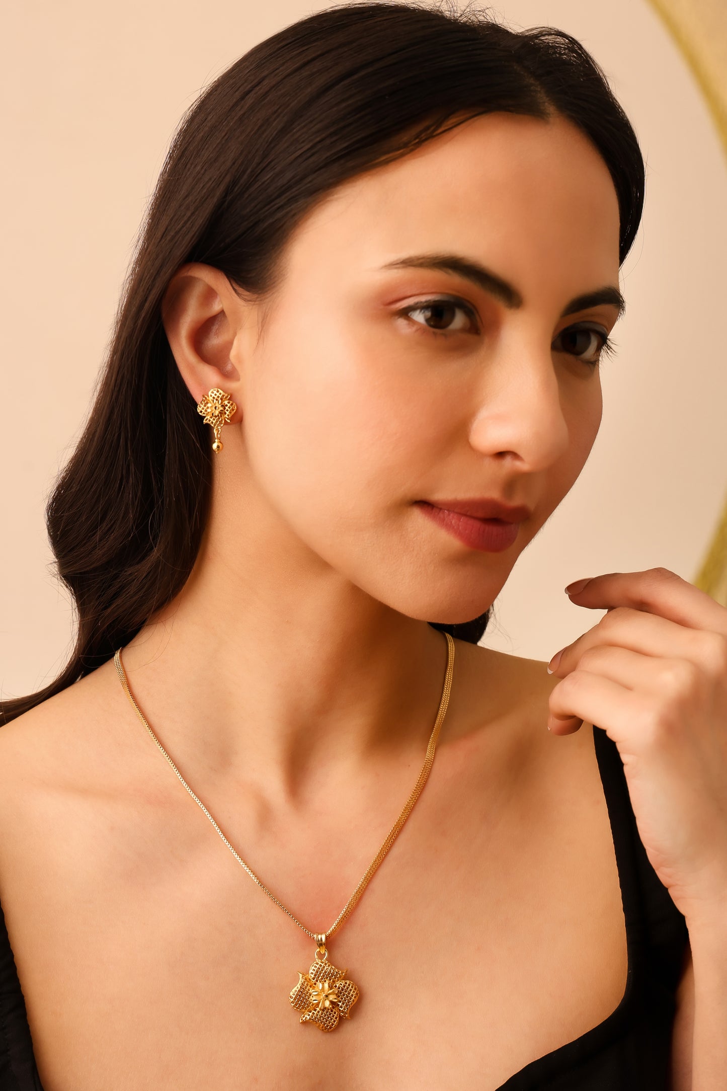 One-Gram Gold Chain Pendant Set with Tops