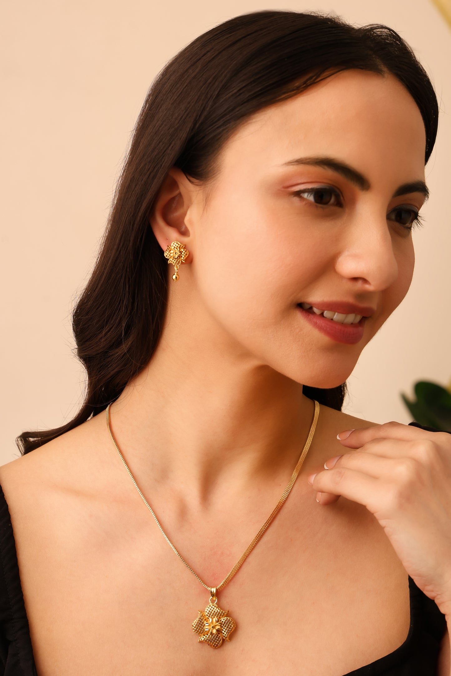 One-Gram Gold Chain Pendant Set with Tops