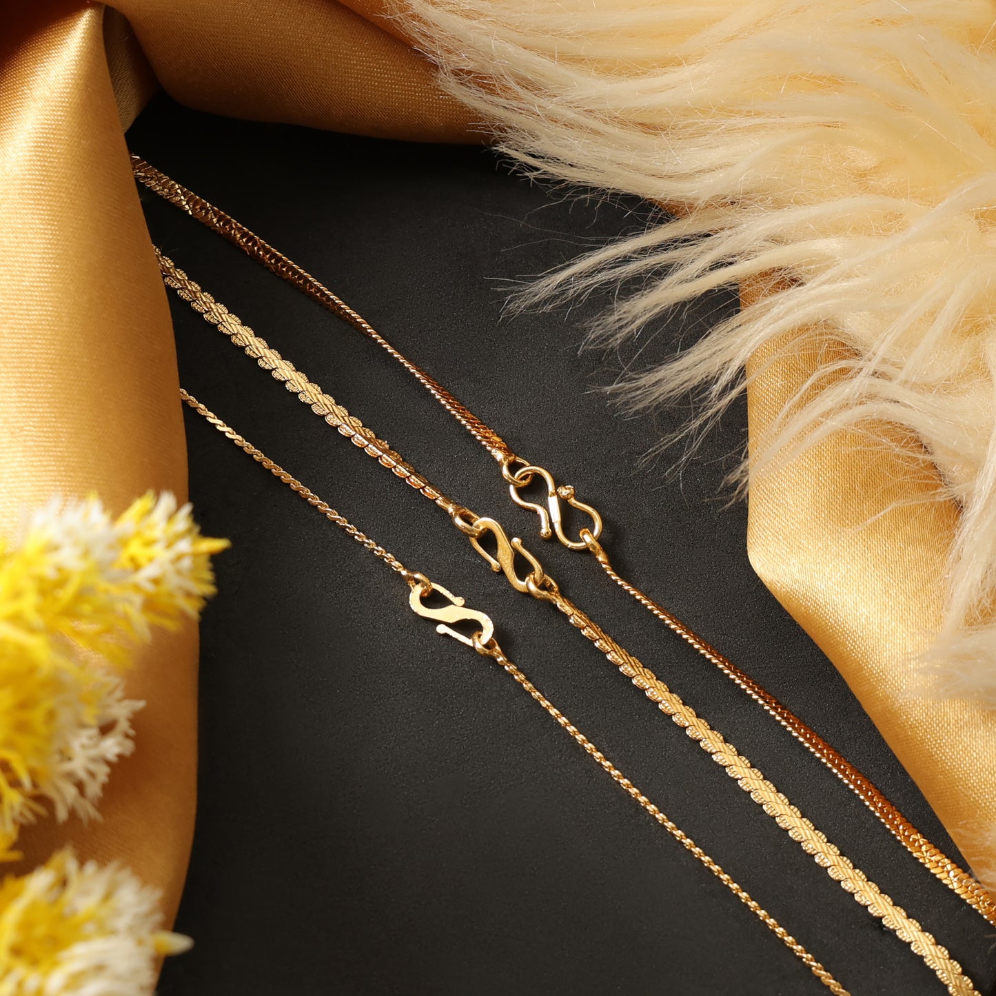 1 Gram Gold Chain Combo – Set of 3 Stylish 23-Inch Chains for Men & Women