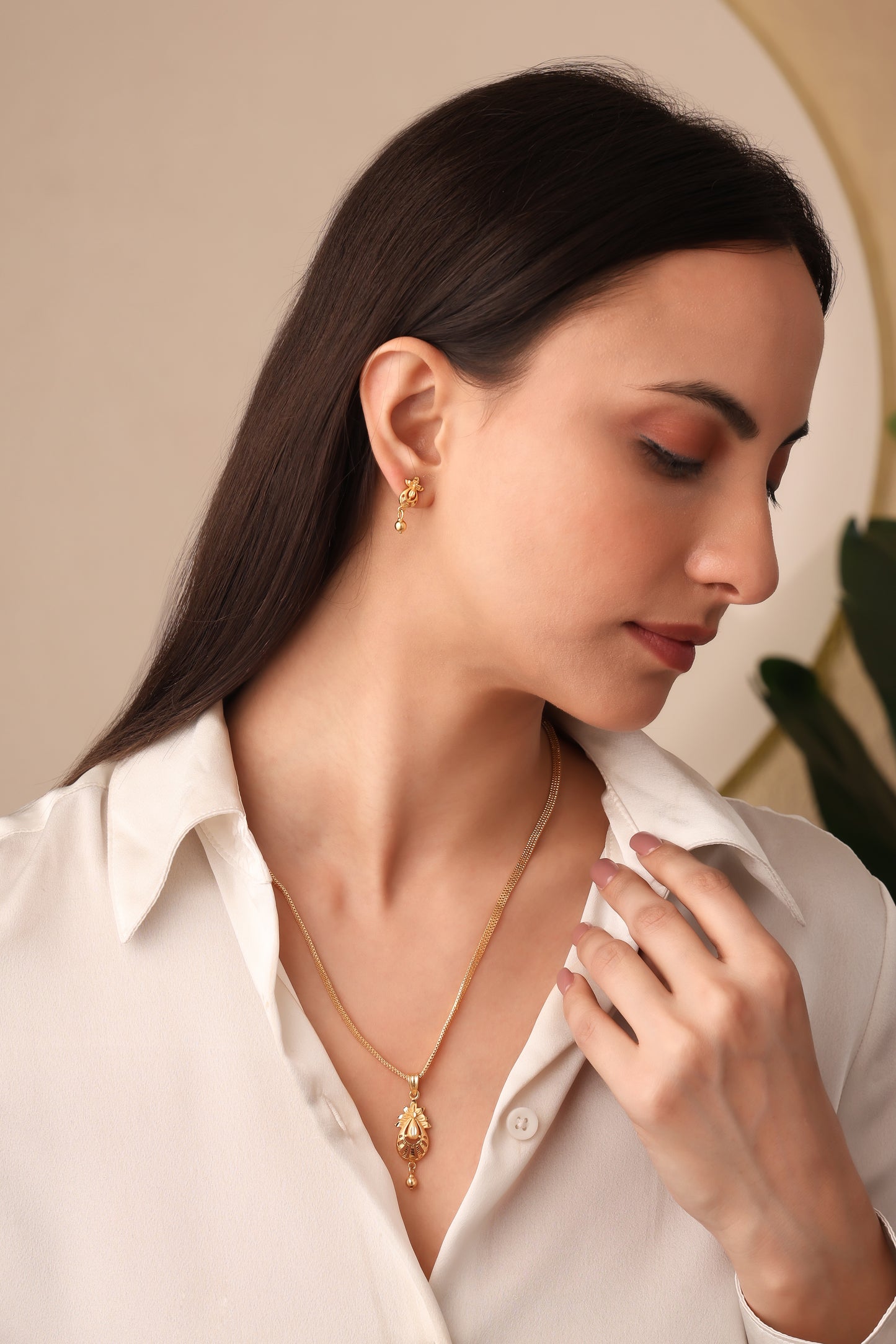 One-Gram Gold Chain Pendant Set with Matching Tops for Women ( 3 Line Chain )
