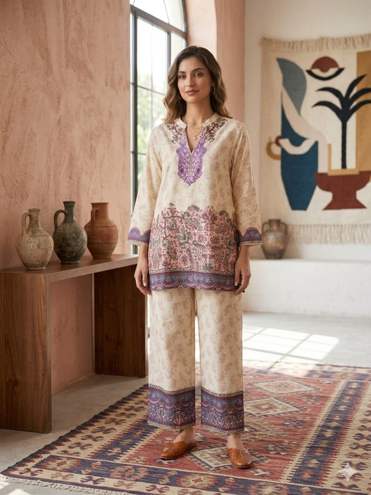 Women’s Turkish Print Rayon Co-Ord Set | Elegant Ethnic Kurta & Pant Set | Premium Casual & Festive Wear
