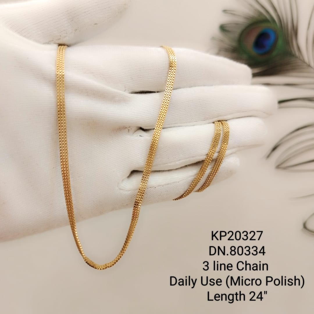 Stylish 1 Gram Gold Forming 3 Line Chain – 24-Inch ( One Chain Only )