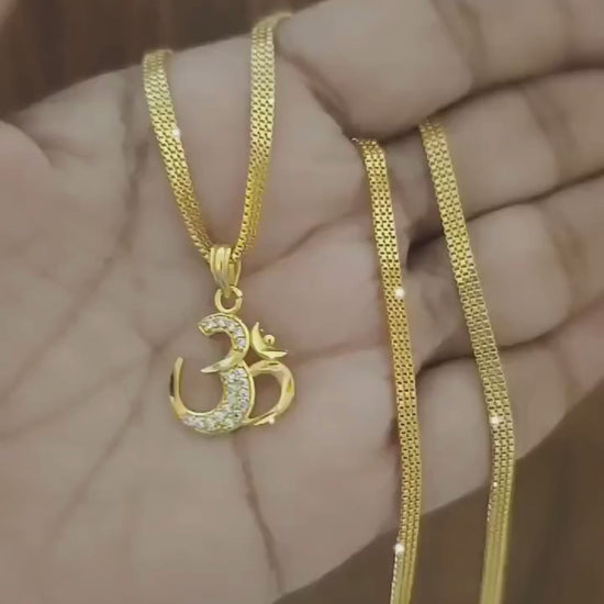 One-Gram Gold Chain Om Pendant Set