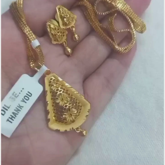 One-Gram Gold Chain Pendant Set with Tops