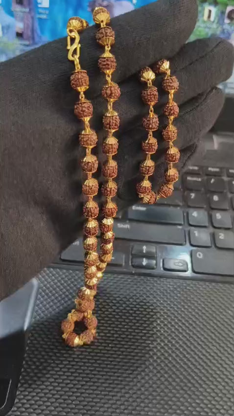 Premium 1 Gram Gold Forming Rudraksha Mala 24 Inch – Elegant Gold Forming Chain for Daily Wear